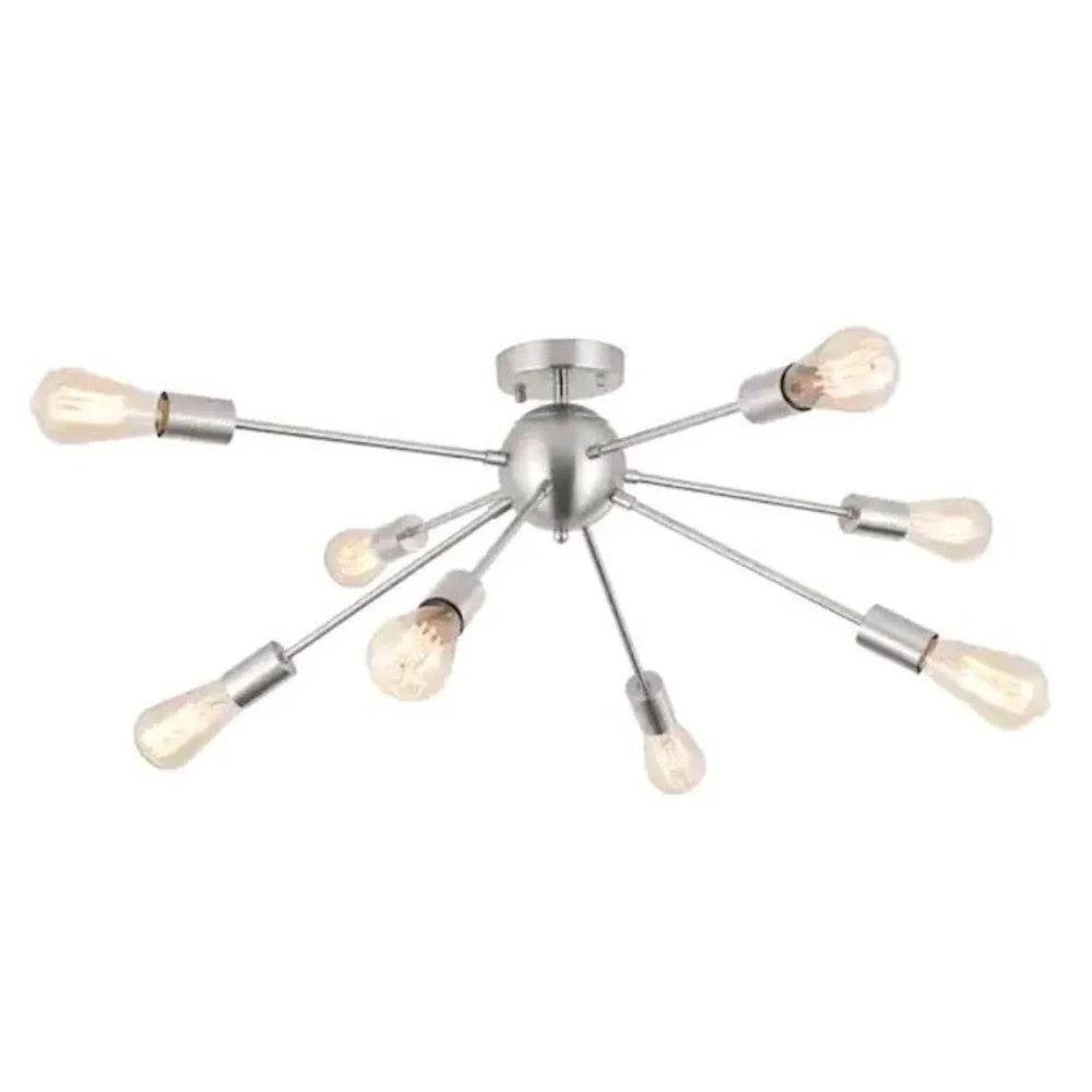 Chandelier Nickel Ceiling Lamp Semi Flush Mount 8-Light Sputnik Light Fixture